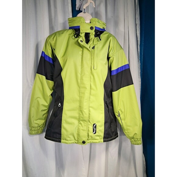 Ski Jacket Size 10  Women's Snowboard  Green and Blue Insulated Hooded - Picture 1 of 13